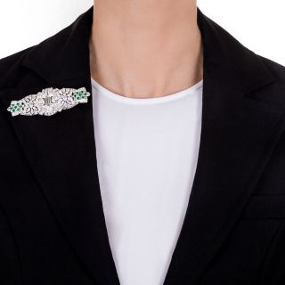 Art Deco Diamond and Emerald Brooch/Dress Clips