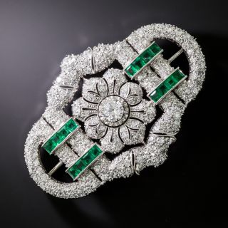 Art Deco Diamond and Emerald Brooch - 3