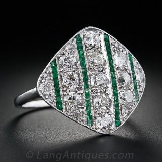 Art Deco Diamond and Emerald Calibre Ring