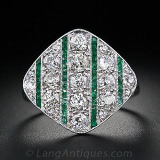 Art Deco Diamond and Emerald Calibre Ring