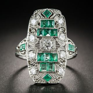 Art Deco Diamond and Emerald Dinner Ring
