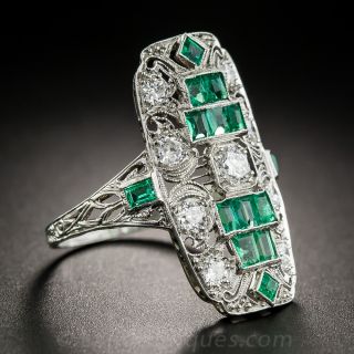 Art Deco Diamond and Emerald Dinner Ring