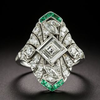 Art Deco Diamond and Emerald Dinner Ring - 2