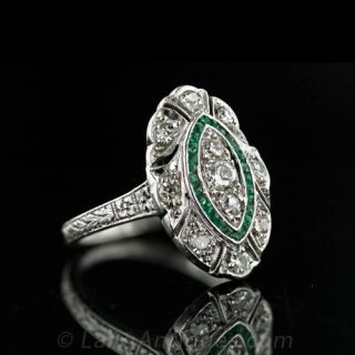 Art Deco Diamond and Emerald Dinner Ring