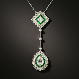 Art Deco Diamond and Emerald Double Drop Necklace - 3