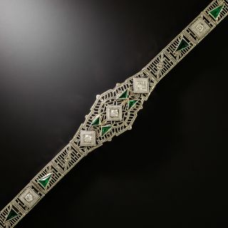 Art Deco Diamond and Emerald* Filigree Bracelet - 3