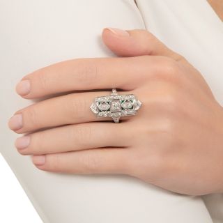 Art Deco Diamond and Emerald-Green Glass Dinner Ring