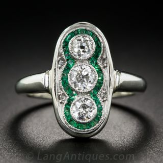 Art Deco Diamond and Emerald  Ring