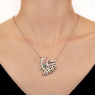Art Deco Diamond and Emerald Spray Necklace