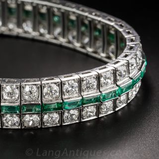 Art Deco Diamond and Emerald Three Row Bracelet