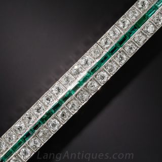 Art Deco Diamond and Emerald Three Row Bracelet