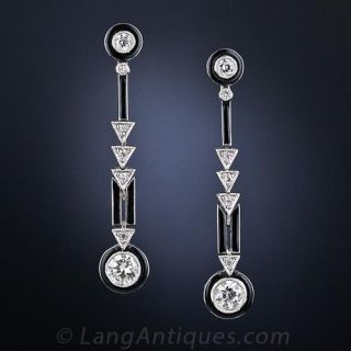 Art Deco Diamond and Enamel Earrings