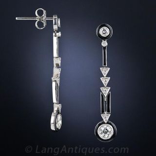 Art Deco Diamond and Enamel Earrings