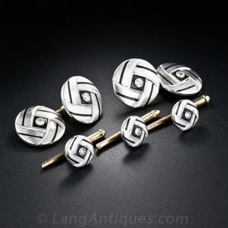Art Deco Diamond and Enamel Stud Set