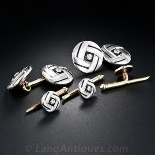 Art Deco Diamond and Enamel Stud Set