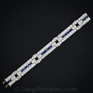 Art Deco Diamond and French Cut Sapphire Bracelet
