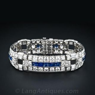 Art Deco Diamond and French Cut Sapphire Bracelet