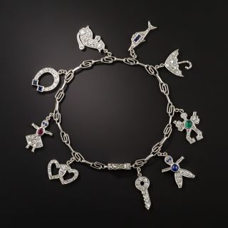 Art Deco Diamond and Gemstone Charm Bracelet - 1