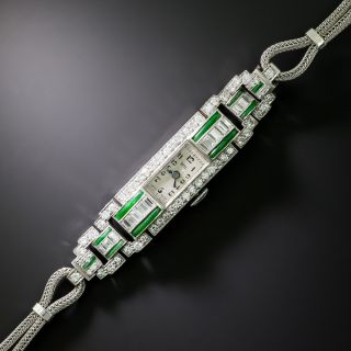 Art Deco Diamond And Jadeite Watch - 2