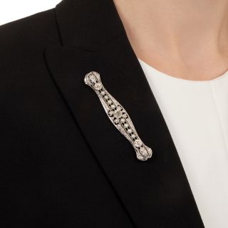 Art Deco Diamond and Natural Pearl Filigree Bar Pin