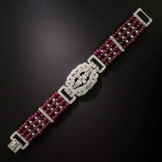 Art Deco Diamond and No-Heat Burma Ruby Bead Bracelet - GIA - 4