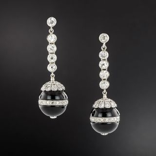 Art Deco Diamond and Onyx Ball Earrings  - 2