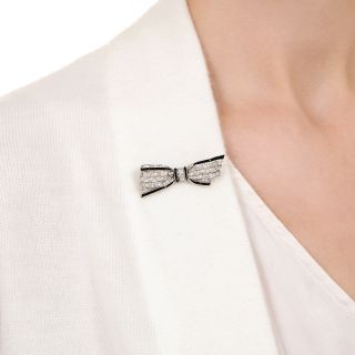 Art Deco Diamond And Onyx Bow Brooch