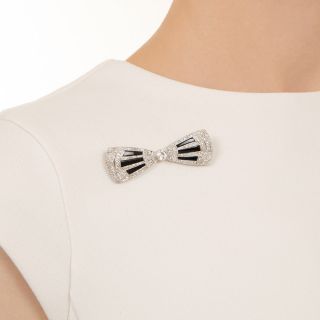 Art Deco Diamond and Onyx Bow Brooch