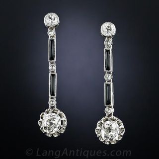 Art Deco Diamond and Onyx Drop Earrings