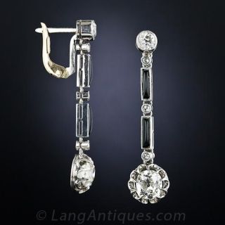 Art Deco Diamond and Onyx Drop Earrings