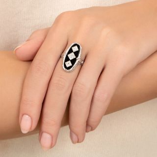 Art Deco Diamond and Onyx Filigree Dinner Ring