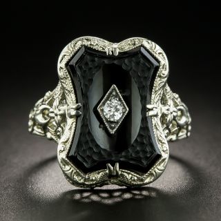 Art Deco Diamond and Onyx Filigree Ring - 2