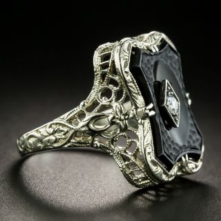 Art Deco Diamond and Onyx Filigree Ring
