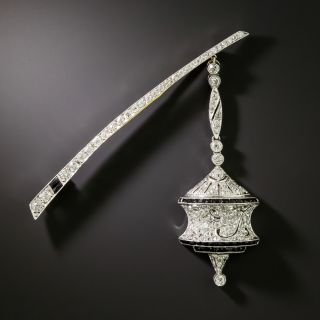 Art Deco Diamond and Onyx Lantern Brooch - 2