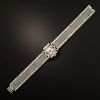 Art Deco Diamond and Onyx Mesh Watch  - 3