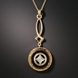 Art Deco Diamond and Onyx Necklace by Schless-Harwood Company - 2