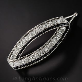Art Deco Diamond and Onyx Platinum Barrette by Marcus & Co.