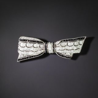 Art Deco Diamond and Onyx Ribbon Brooch - 1