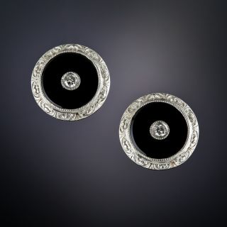 Art Deco Diamond and Onyx Stud Earrings