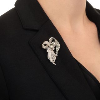 Art Deco Diamond and Pearl Bow Brooch