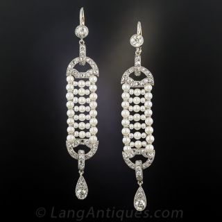 Art Deco Style Diamond And Pearl Drop Earrings