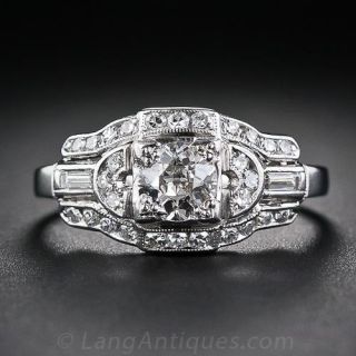 Art Deco Diamond and Platinum and Diamond Engagaement Ring