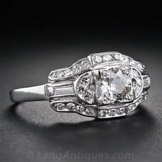 Art Deco Diamond and Platinum and Diamond Engagaement Ring
