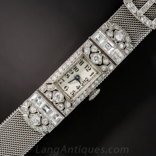 Art Deco Diamond and Platinum Mesh Ladies Wrist Watch - 1