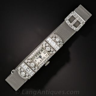 Art Deco Diamond and Platinum Mesh Ladies Wrist Watch
