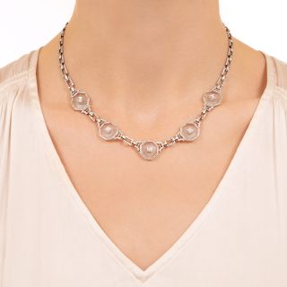 Art Deco Diamond and Rock Crystal Quartz Necklace by Krementz