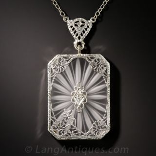 Art Deco Diamond and Rock Crystal Quartz Pendant