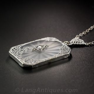 Art Deco Diamond and Rock Crystal Quartz Pendant