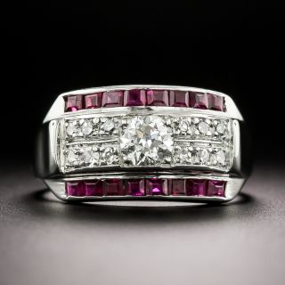 Art Deco Diamond and Ruby Band Ring  - 1