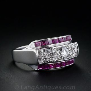 Art Deco Diamond and Ruby Band Ring in Platinum
